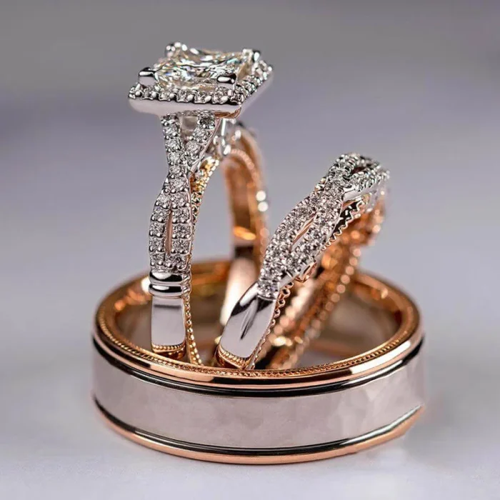 Rose Gold Sparkling Cubic Zirconia Rings Wedding Luxury Engagement Rings - Image 1