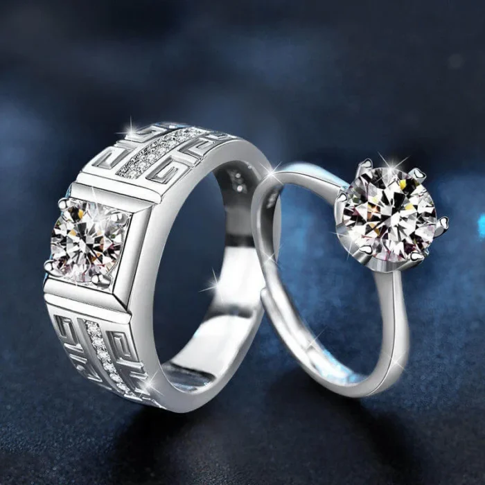 Open Adjustable Moissanite Rings Couple Set - Image 1