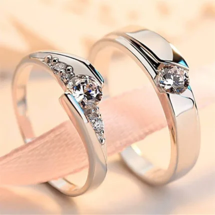 Silver Plated Crystal Rhinestone Couple Rings