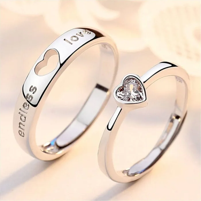 Luxury Zircon Heart Couple Rings - Image 1